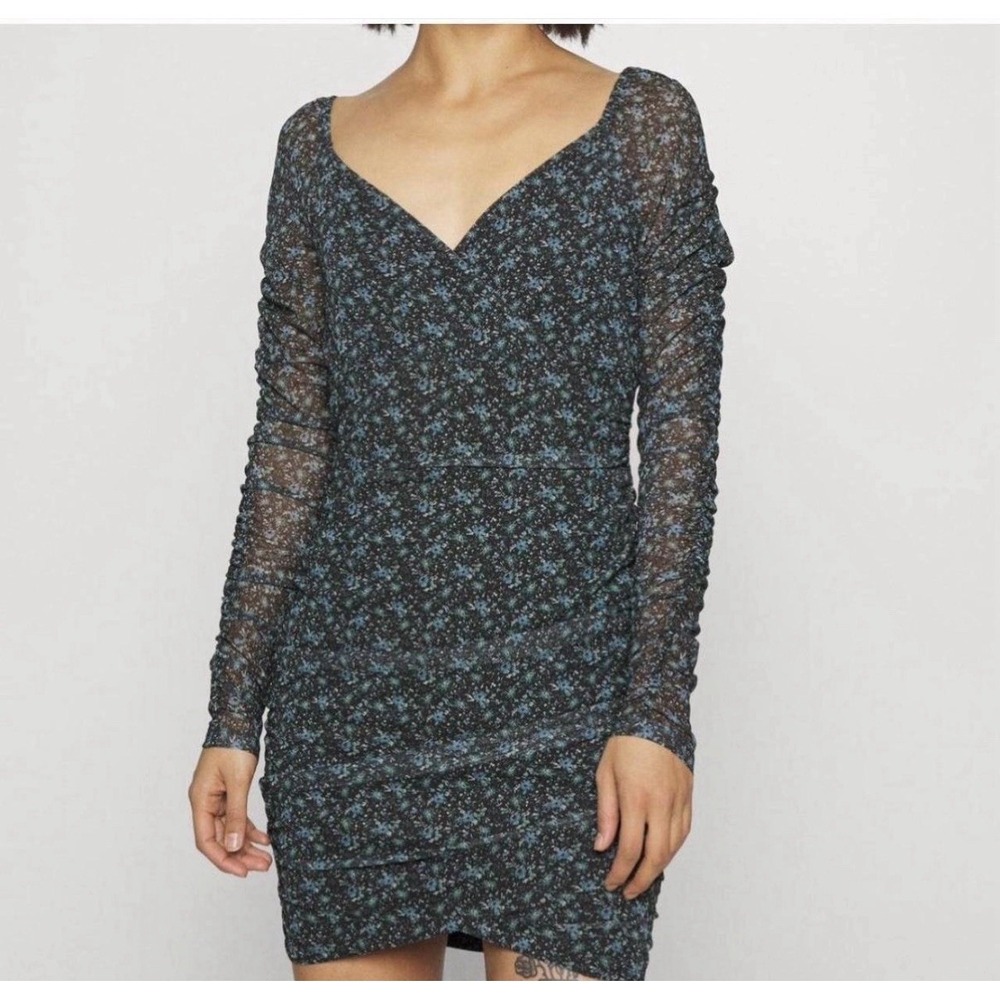 Hollister Mini Dress Small Floral Mesh Y2K Indie Fairy Whimsy Ruched Bodycon